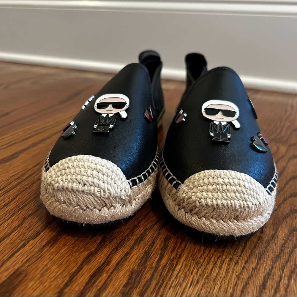 Karl Lagerfeld Michaela Black Round Toe Leather Espadrille Size 11 | brand new - Picture 2 of 5